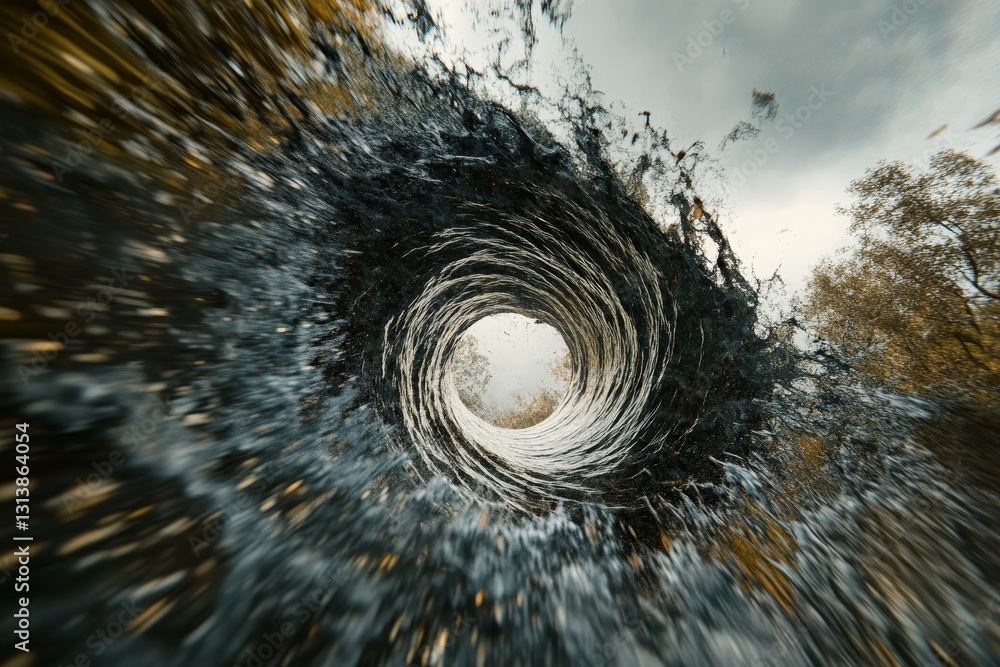 Poster captivating image of swirling water creating a dynamic circular motion. the interplay of light and l