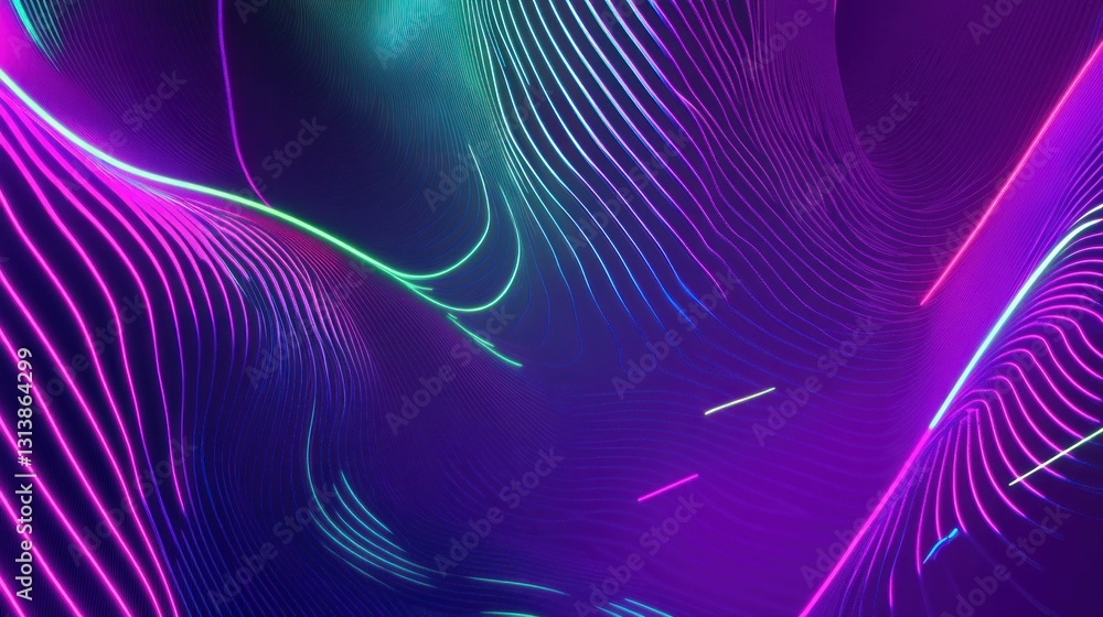 Poster abstract composition of neon lights and flowing wave patterns