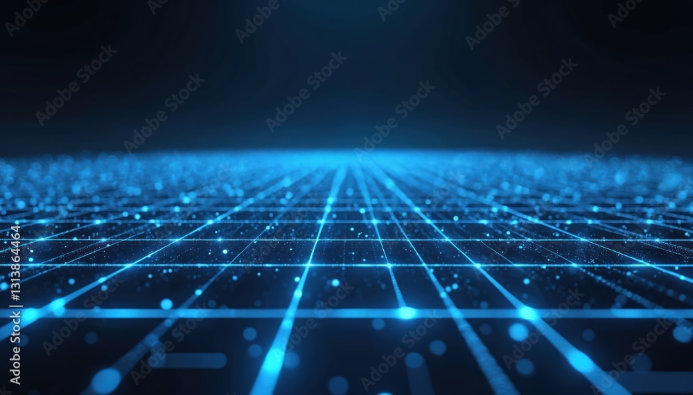 Aufkleber abstract blue grid with glowing particles as tech wallpaper. futuristic electric energy design, glow