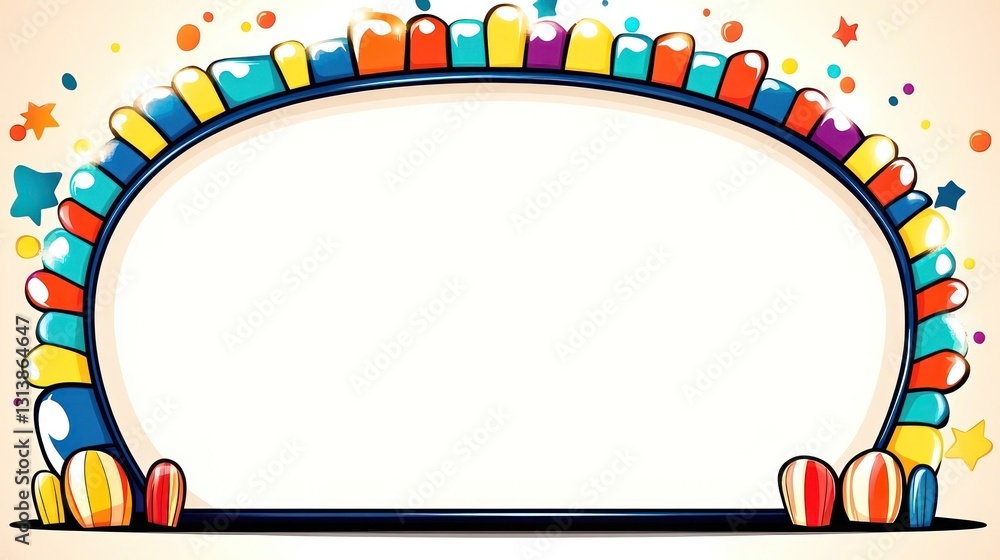 Poster colorful frame curved border with bright decorations over a light background, perfect for adding tex