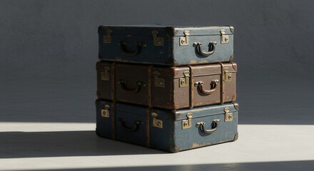 Obraz premium Stacked Vintage Luggage Suitcases for Travel or Home Decoration