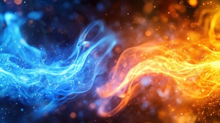 Fototapeta premium Blue and orange flowing energy swirling with sparkling particles