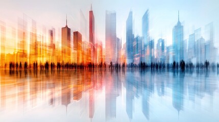 Cityscape Reflection: A Modern Metropolis at Dawn