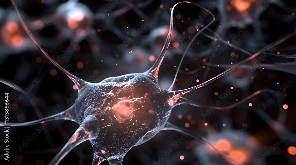 Aufkleber microscopic view of an intricate network of nerve cells with electrical impulses and synaptic connec