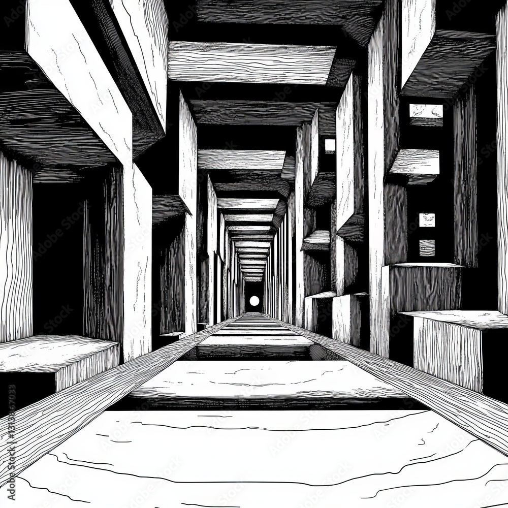 Aufkleber a 3d perspective view graphic of a square room grid with a blank background