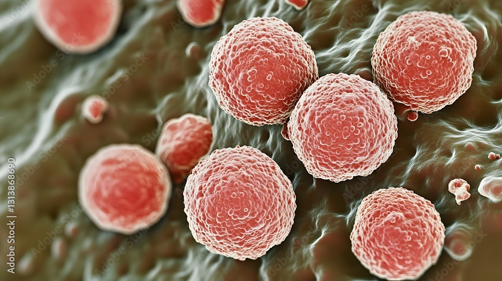 Fototapete Microscopic view of intricate organic cellular structures and microorganisms under scientific examination in a laboratory setting