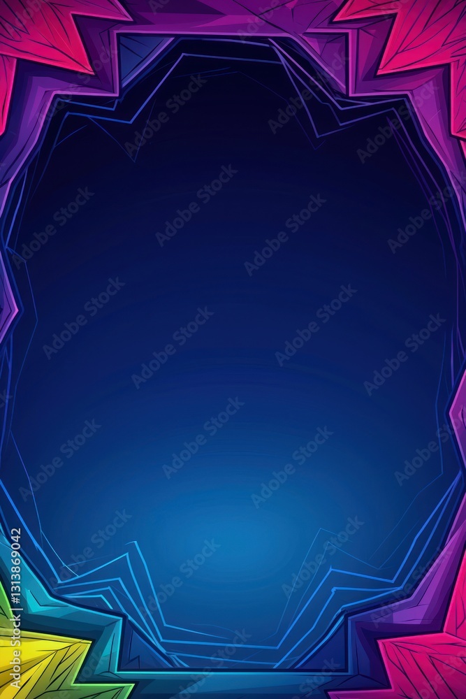 Aufkleber colorful jagged frame around empty dark space. abstract backdrop with bright border on a dark blue b