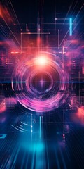 Fototapeta premium A colorful, abstract image of a circle with a red light in the center