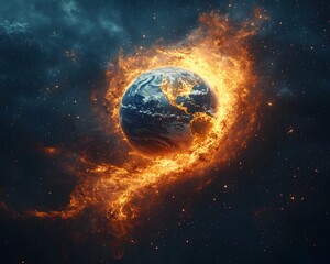 Obraz premium Emerging Earth from Glowing Cosmic Nebula with Natural and Urban Features