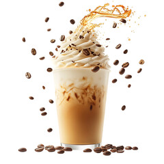 An Iced Latte with Whipped Cream Spiraling Upward Isolated on Transparent Background