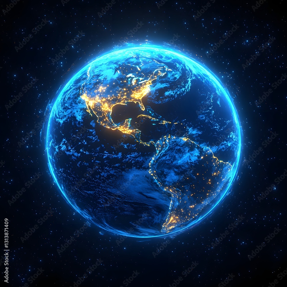Poster glowing digital globe representing global unity and interconnectivity