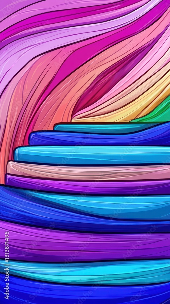 Aufkleber colorful lines cascading with layered platform. abstract pattern, rainbow background