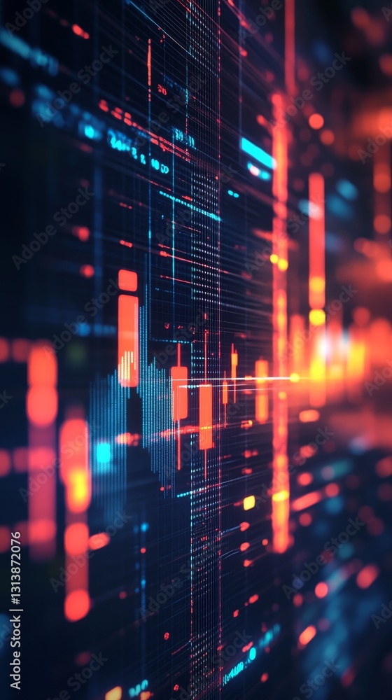 Poster a captivating abstract representation of digital financial data in vibrant colors. this image showca