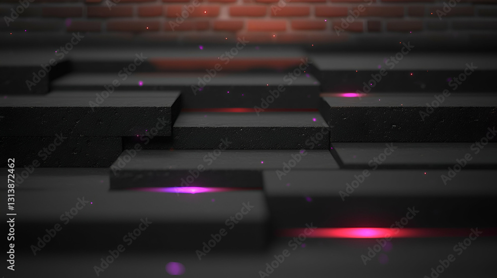 Poster abstract composition showing blocks with brick wall in the background