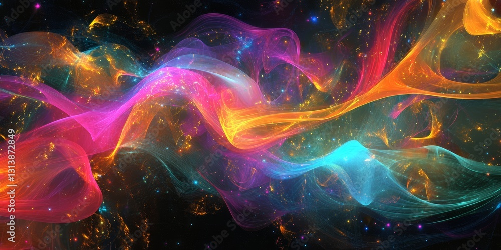 Poster this vibrant abstract artwork features swirling colors and dynamic light patterns, evoking a sense o