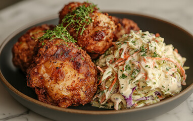 Fototapeta premium Crispy Fried Chicken with Creamy Coleslaw