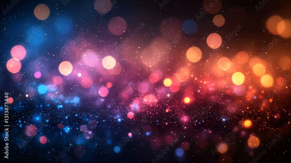 Poster abstract festive background with colorful bokeh lights and glitter effect