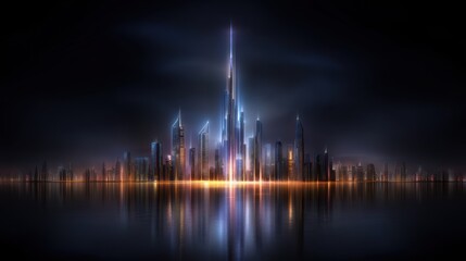 Fototapeta premium Night Cityscape: Futuristic Metropolis Reflection