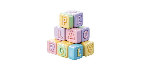Colorful alphabet blocks stacked in a pyramid isolated on transparent background
