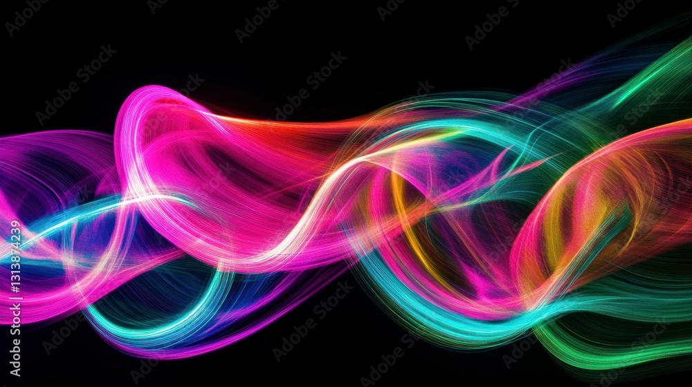 Poster abstract colorful lines flow against a black background with curves