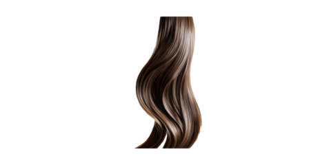 Long brown wavy hair strand isolated on transparent background