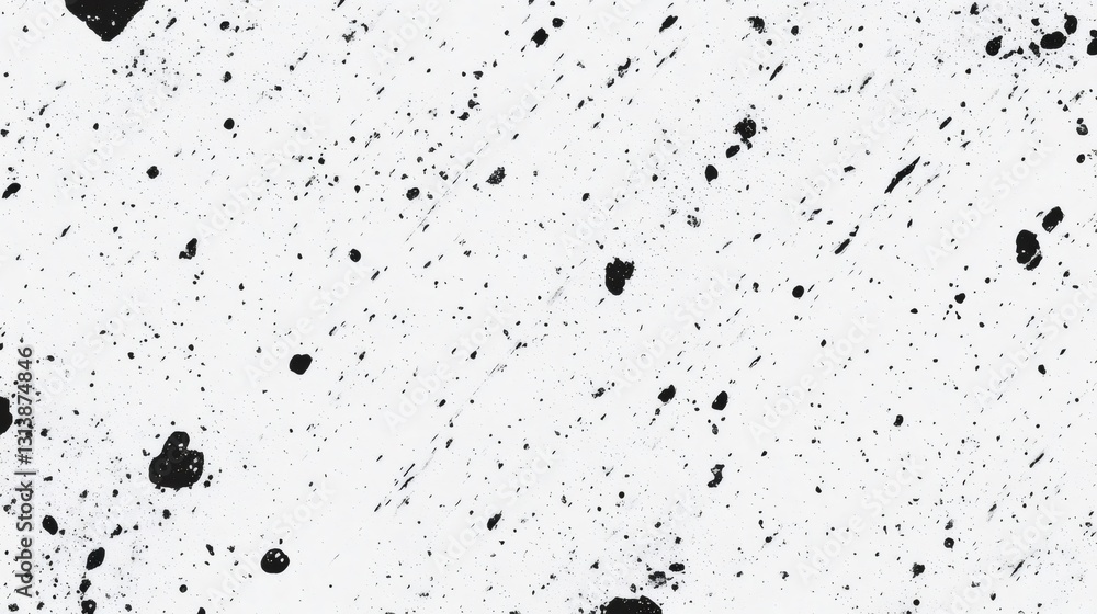 Poster black ink splattering on white background creating dynamic texture