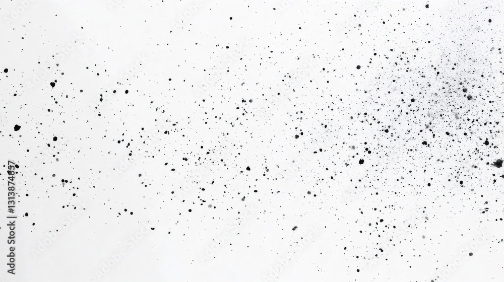 Poster black ink splatters creating dynamic texture on white background