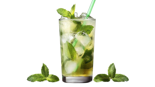 Refreshing mojito cocktail with mint leaves, isolated on transparent background - Powered by Adobe