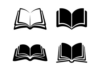 Open Book Silhouette Icons in Black and White