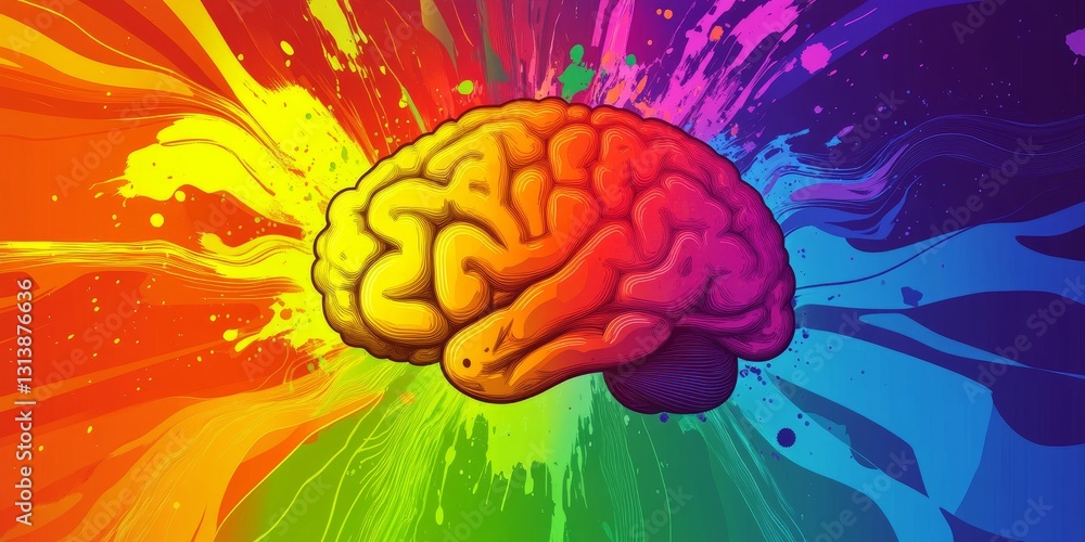 Poster this vibrant abstract art features a colorful brain, symbolizing creativity and innovation in ai tec