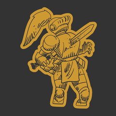 Armored Knight Impaled by Sword - Vector Illustration