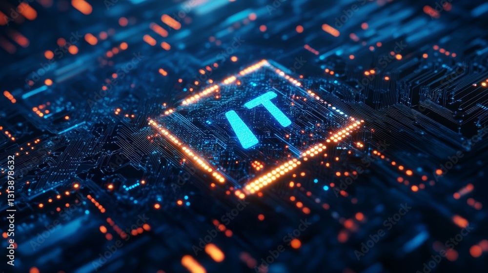Poster a computer chip with the letters it on it. the image is a close up of the letters
