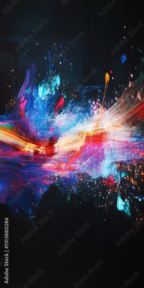 Poster this striking abstract artwork showcases vibrant swirls of color against a dark background, creating