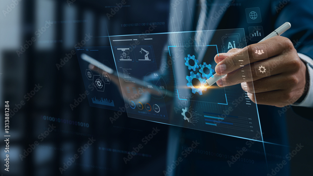 Fototapete AI Powered Industrial Automation for Smart Manufacturing and Digital Transformation. AI driven robotic process automation, intelligent workflow optimization, and machine learning solutions.
