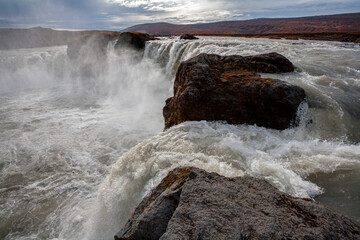The River Skjalfandafljot and Godafoss Waterfall in northern Iceland.