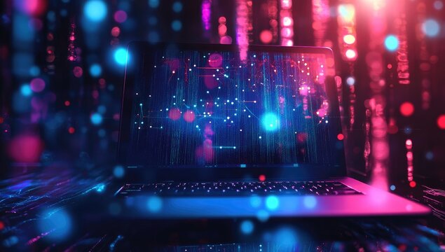 Laptop screen showing data in vibrant light