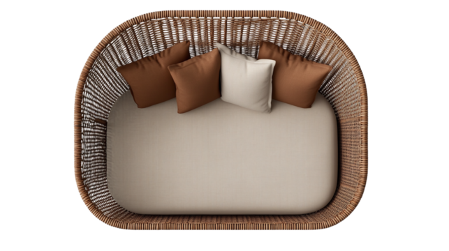 Top view of outdoor cord lounge armchair, isolated on transparent background