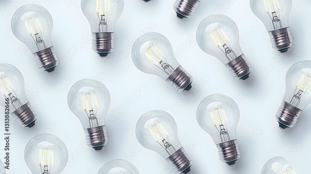 Poster numerous frosted led light bulbs arranged in a regular grid pattern against a soft white backdrop