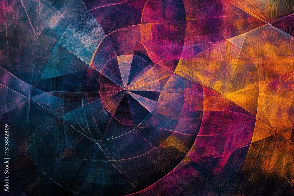 Poster a colorful abstract painting with a spiral shape. the colors are bright and bold, creating a sense o