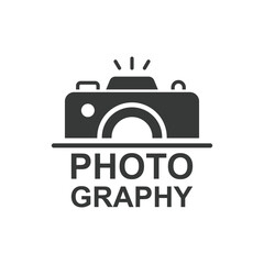 Camera icon in flat style. Photography text vector illustration on isolated background. Photo sign business concept.