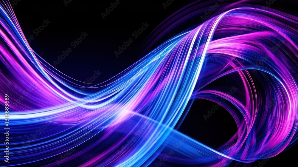 Poster abstract lines of color forming curves against a dark background