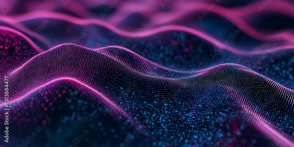 Poster this captivating abstract image features flowing waves in purple and blue shades, adorned with spark