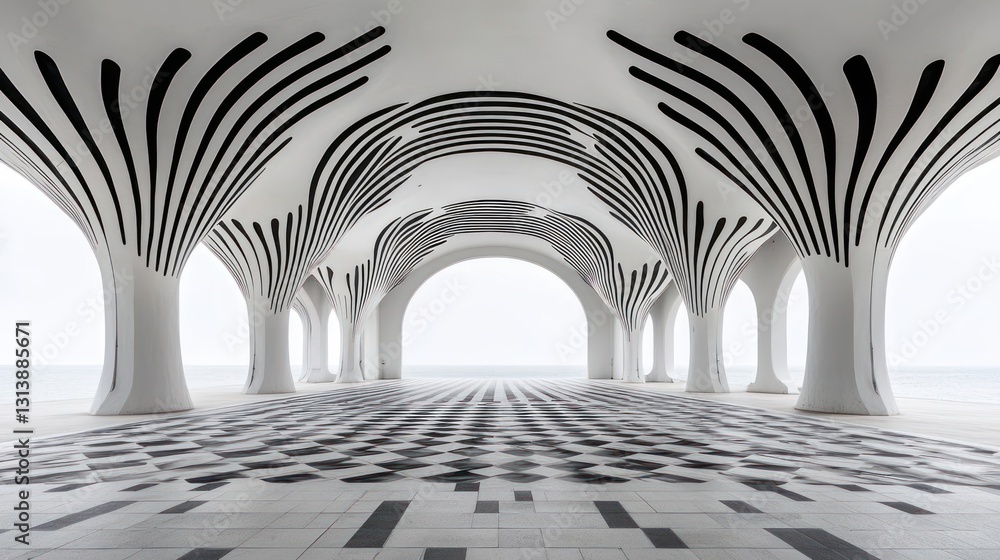 Aufkleber abstract black and white architectural structure with arches and geometric patterns