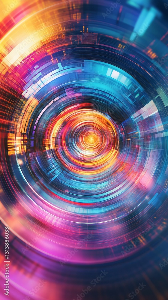 Poster vibrant technological abstract with dynamic energy and futuristic motion elements