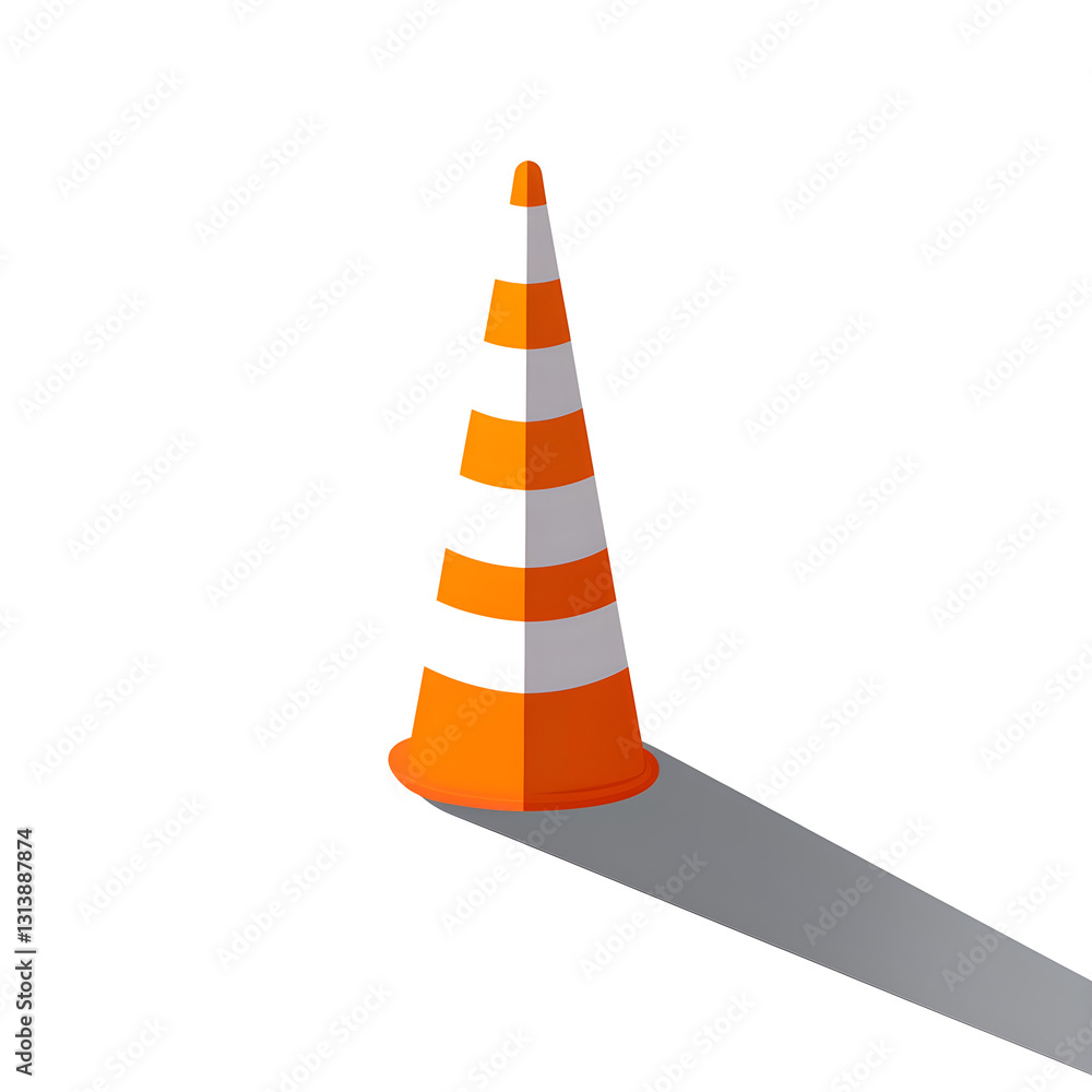 Poster a minimalist scene with a single traffic cone casting a long shadow