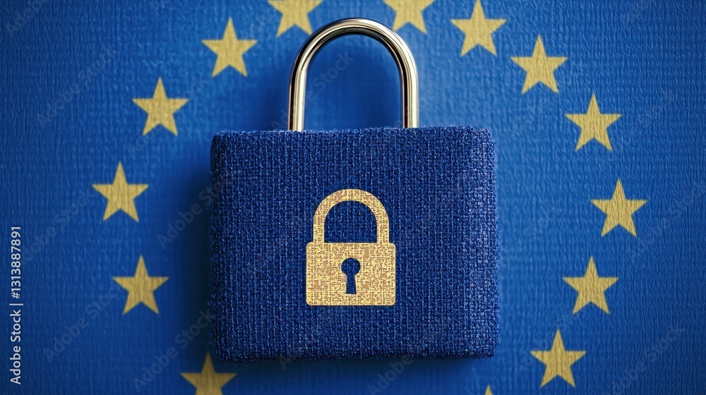 Poster european union flag with lock symbol representing data security