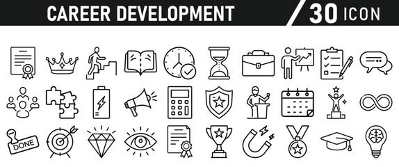 Career Development icon set. Success winner, business goal, challenge line style icon. Professional business career, goal collection. Vector illustration