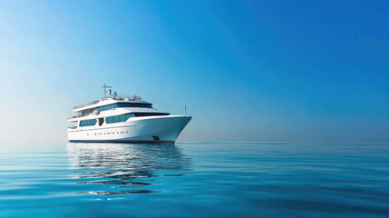 Fototapeta premium Luxurious yacht sailing on calm blue sea under clear sky