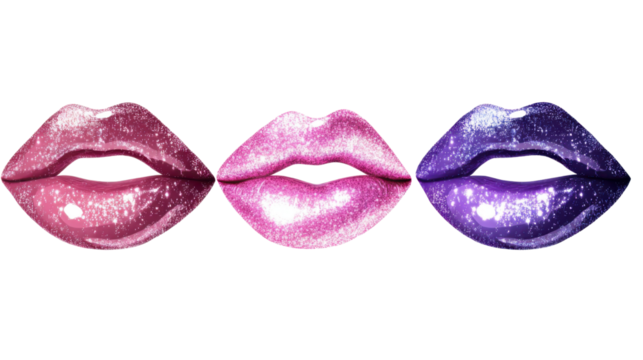 set of colored lips isolated on white background