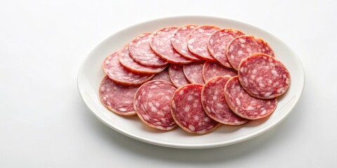 Obraz premium A plate of thinly sliced cured sausage, ready for an appetizer or snack